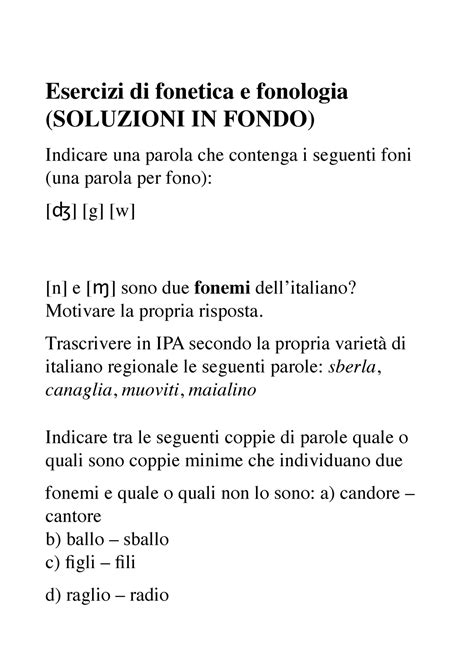 Esercizi Di Fonetica E Fonologia Esercizi Di Fonetica E Fonologia