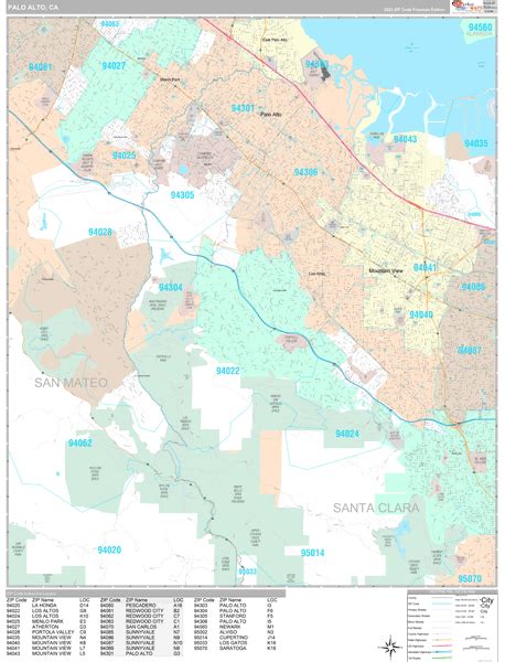 Palo Alto California Wall Map Premium Style By Marketmaps Mapsales