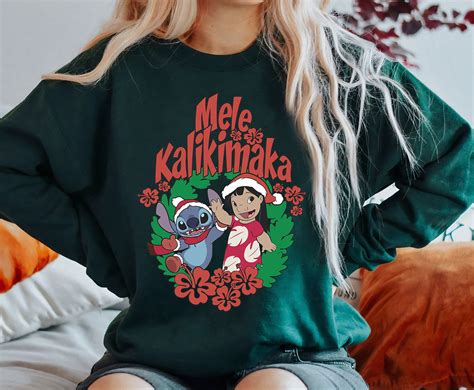 Disney Lilo And Stitch Christmas Mele Kalikimaka Wreath T Shirt Stitch Christmas Shirt