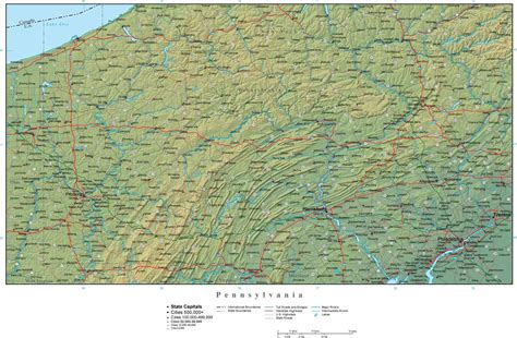 Pennsylvania State Map Plus Terrain With Cities And Roads