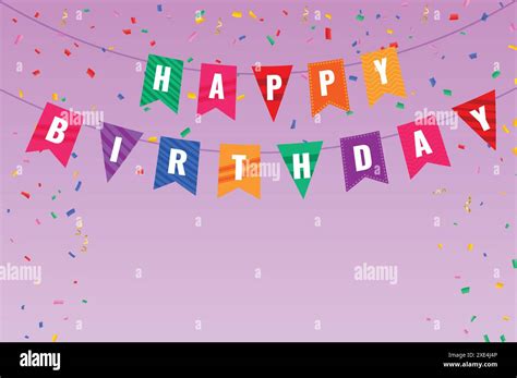 Happy Birthday Banner Birthday Party Flags With Confetti On Pink Theme