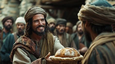 Premium AI Image Jesus Christ Gives Bread To Poor People Kindness And