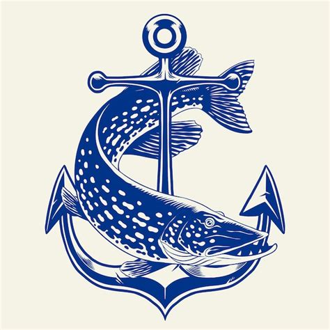 Premium Vector Vintage Illustration Of Pike Fish Swimming Around Anchor