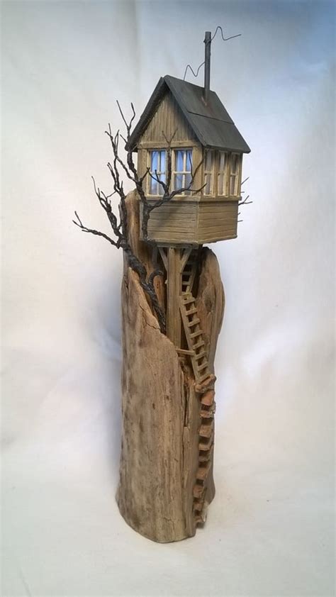 Driftwood Sculpture Art Driftwood House By Modartdiorama On Etsy