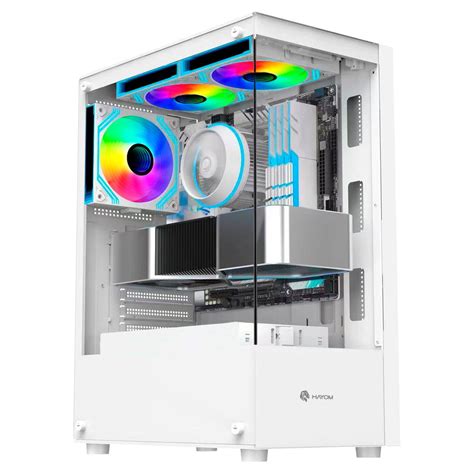 Gabinete Gamer Hayom Branco Atx Rgb Vidro C Fans Gb Blue Sky