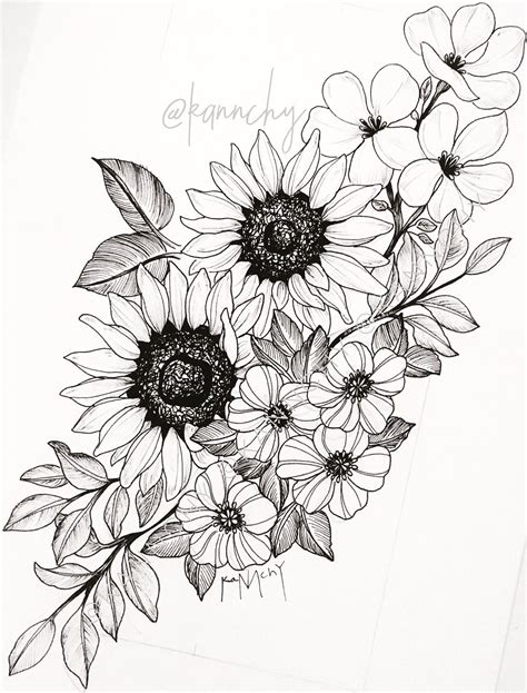 Sunflower Tattoo Design Drawing Printable Computer Tools