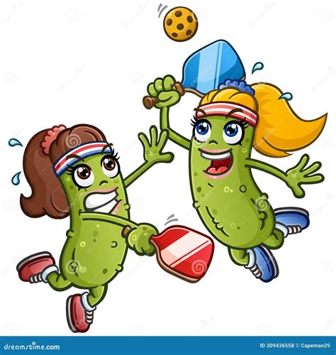 Pickle Girl Cartoons Having a Pickleball Match Stock Photo ...