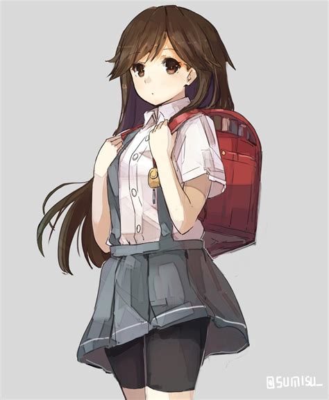 Safebooru 1girl Arashio Kantai Collection Backpack Bag Bike Shorts