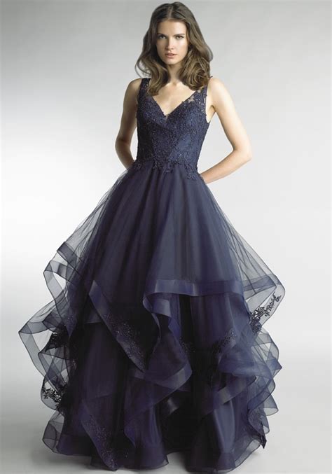 Occasions Navy Blue Ruffle Evening Dress HK DBR Weddings