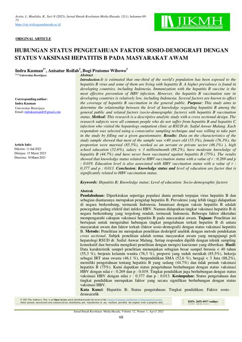 Pdf Hubungan Status Pengetahuan Dan Faktor Sosio Demografi Dengan