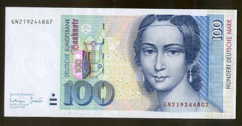 German Banknotes 100 Deutsche Mark Banknote 1996 Clara Schumann World