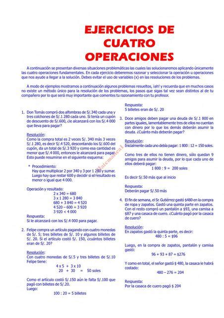 Ejercicios De Cuatro Operaciones Para Cuarto De Secundaria The Best Porn Website