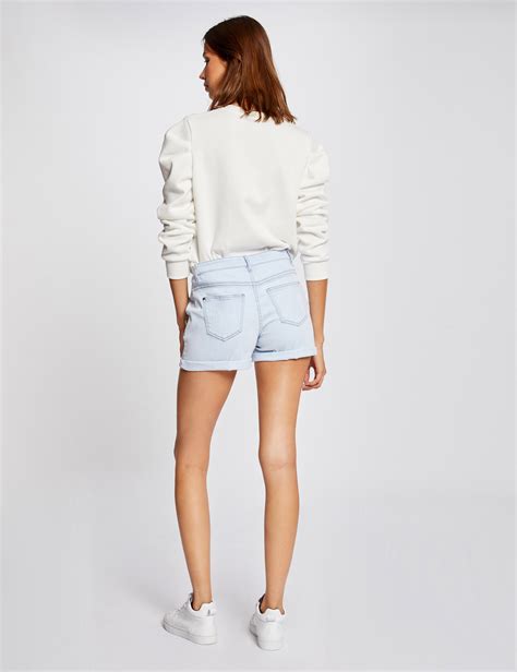 Short Slim Avec Boutons En Jean Jean Bleached Femme Morgan