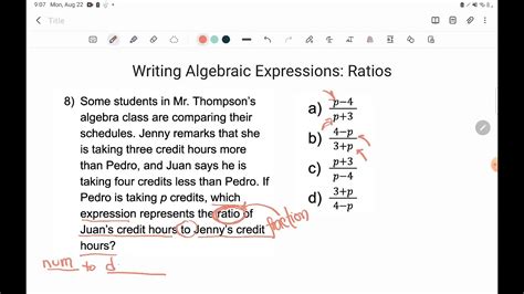 Help Writing Algebraic Expressions With Ratios Youtube