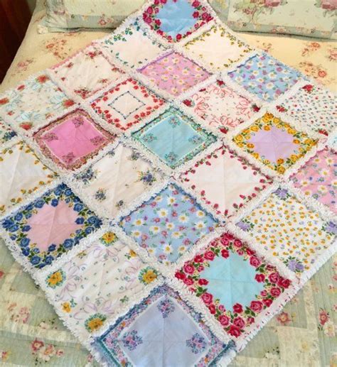 Hanky Quilt Vintage Style New Hanky Handkerchief Rag Quilt Made To