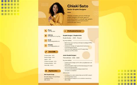 Currículum vitae de diseño gráfico creativo amarillo Curriculum Vitae