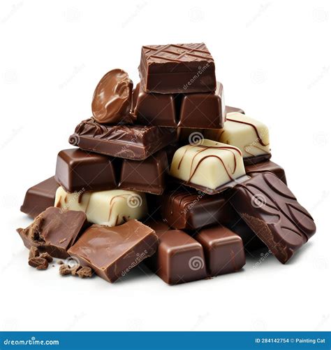 Pile Of Chocolate Pieces Isolated On White Background Stock