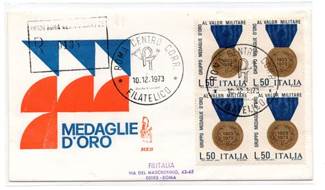 Italy FDC Venetia 1973 Gold Medals Of Quatrain Traveled Racc For Italy