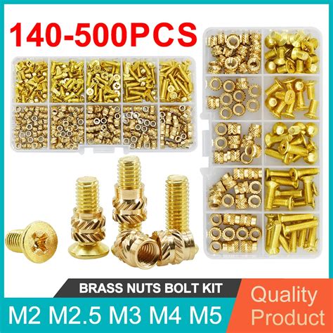 Brass Hot Melt Insert Nuts Screw Bolts Set Assortment Kit Knurled Thread Heat Injection Nut