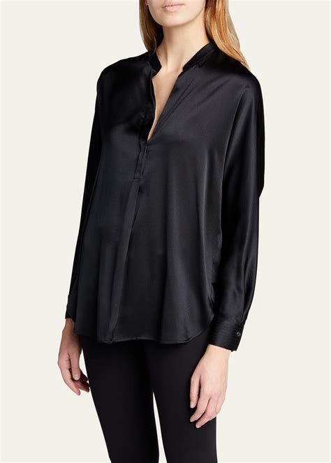 Vince Silk Band Collar Blouse Bergdorf Goodman