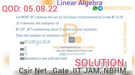 Linear Algebra Csir Net Solution QOD 05 08 22 Gate Linear Algebra