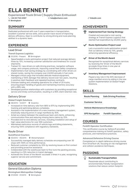 Truck Driver CV Examples & Guide for 2024