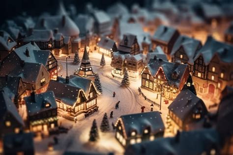 Premium AI Image | Christmas village miniature night village model ...