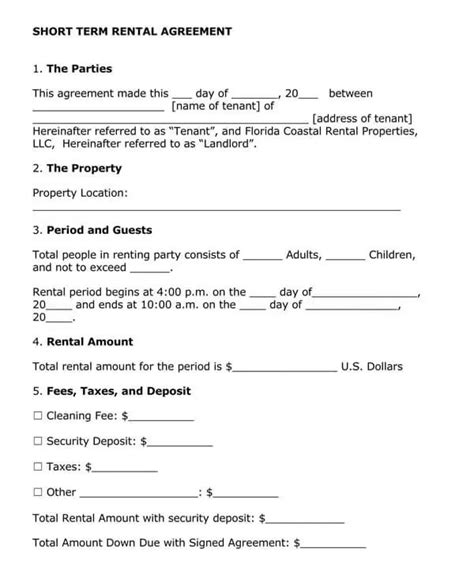 Free Short Term Rental Agreement Templates Word PDF