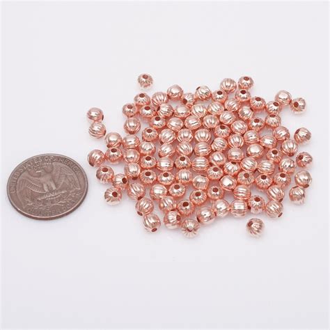 5mm 100pc Rose Gold Beads Real Rose Gold Plated Corrugated Etsy