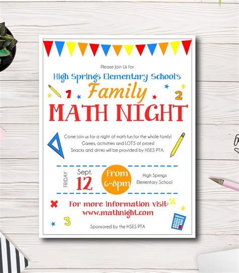 Family Math Night Event Flyer Template, School Math Night Flyer Template, PTA, PTO, School Event ...