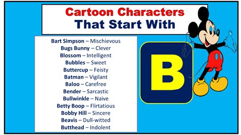 Cartoon Characters That Start With B (Disney & Funny) - Vocabulary Point