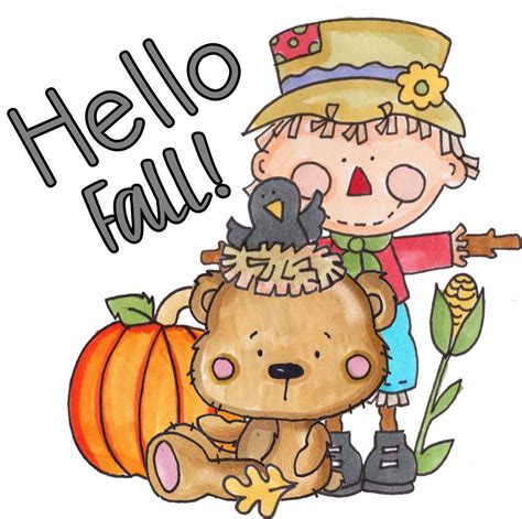 Hello Fall Saying: Cute Characters with Hello Fall Quote