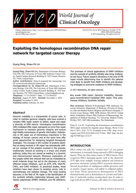 Pdf Exploiting The Homologous Recombination Dna Repair Network For Targeted Cancer Therapy