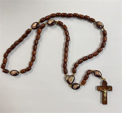 Wooden Padre Pio Rosary With Heart Center Medal National Centre For