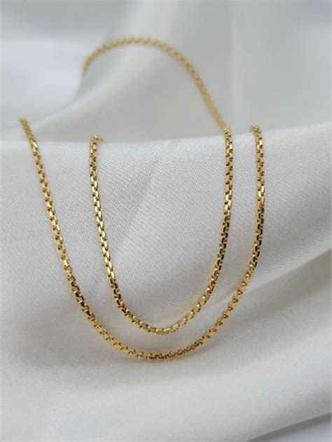 K Solid Yellow Gold Box Chain Necklace Inches Mm Thickness