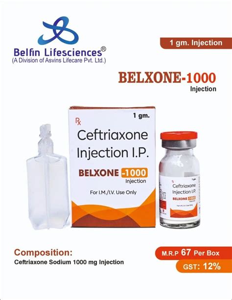 BELXONE 1000 Ceftriaxone Sodium 1000 Mg 1 Gm At Rs 67 Piece In