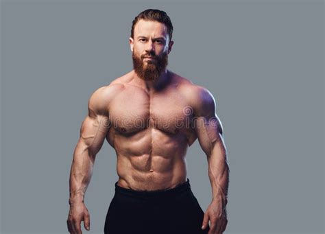 Portrait Of Bearded Shirtless Bodybuilder Stock Photo Image Of