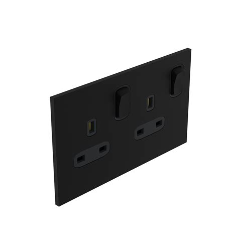 2 Gang Bs Socket Outlet 13 A 250v Single Pole Switched Epure Matt Black Ar 68423