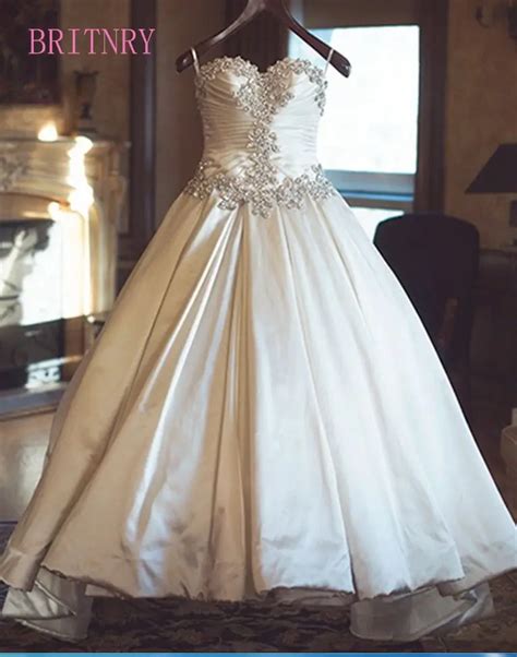 BRITNRY Luxury Princess Long Train Satin Wedding Dress Sweetheart Plus