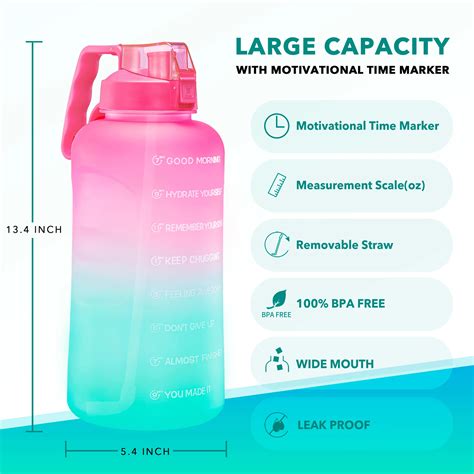 Gallon Botella De Agua Bpa Free Plastic Gym Sports Motivational Botol