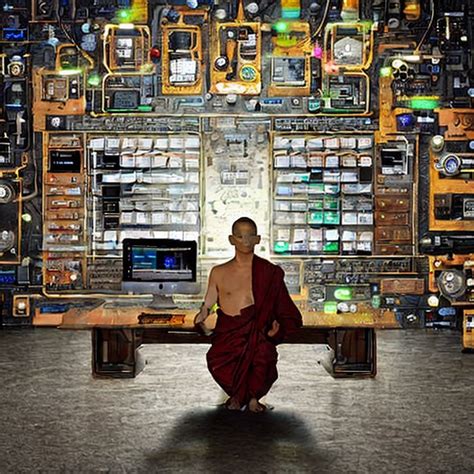 Stabilityaistable Diffusion · A Monk Meditating Surrounded By Hardware