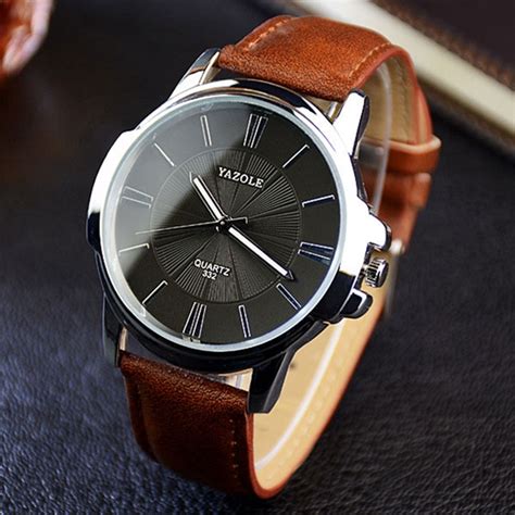 Black Face Watch Mens Brown Leather Belt