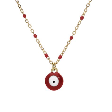 Collier en acier et PVD jaune chaîne avec pendentif oeil de la chance