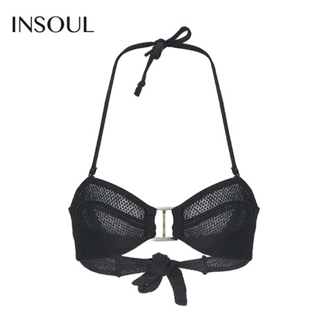 Insoul 2017 New Fashion Women Black Sexy Push Up Lace Wireless Halter Bralettes Semi Sheer