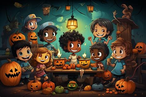 Premium AI Image | kids celebrate halloween outdoor festival cartoon