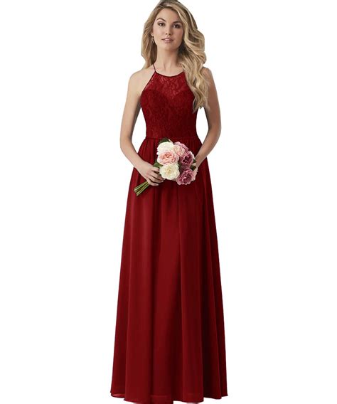 Womens A Line Halter Neck Chiffon Floor Length Simple Bridesmaid Dress Long Formal Prom Evening