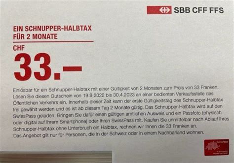 Gutschein für ein Schnupper Halbtax SBB Kaufen auf Ricardo