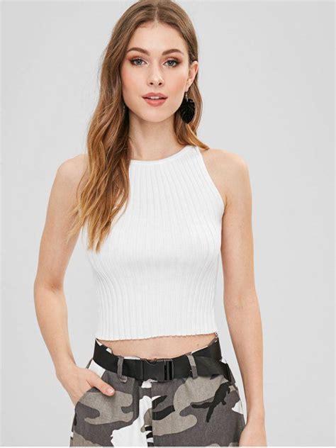 24 OFF 2021 Crop Ribbed Tank Top In WHITE ZAFUL