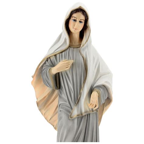 Our Lady Of Medjugorje Grey Dress Marble Dust Statue 60 Cm OUTDOOR