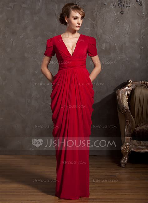 Sheath Column V Neck Floor Length Chiffon Mother Of The Bride Dress